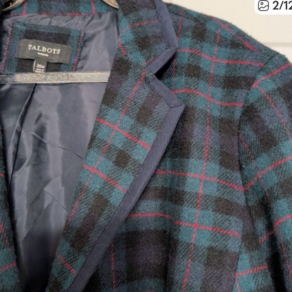 Talbots Plaid 2 Button Blazer Womens Size 20W Blue Green Tartan Wool Blend - Picture 4 of 6